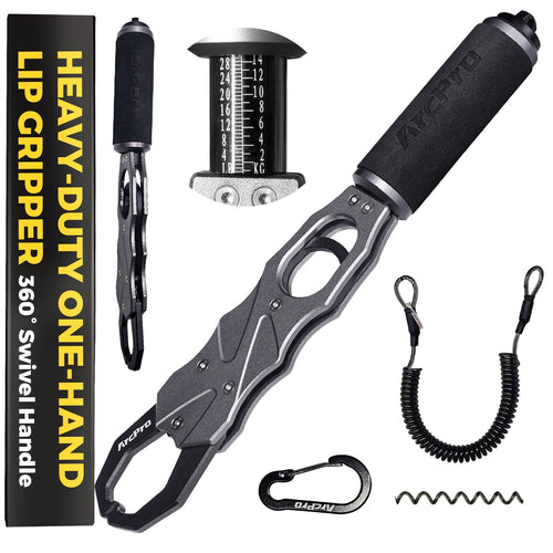 2-in-1 Fish Lip Gripper, One-Finger Operation, Aluminum Fish Gripper with Scale