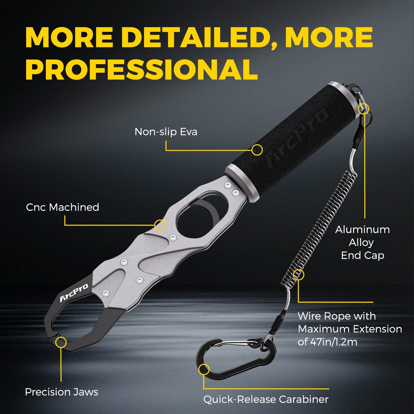 2-in-1 Fish Lip Gripper, One-Finger Operation, Aluminum Fish Gripper with Scale