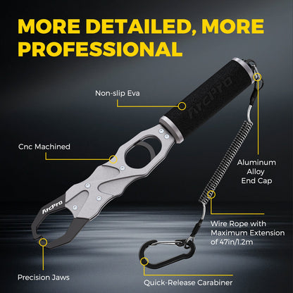 2-in-1 Fish Lip Gripper, One-Finger Operation, Aluminum Fish Gripper with Scale