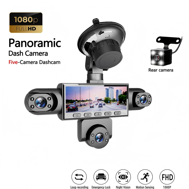 📹 50% OFF NOW! 🚗 HD 1080P Multi-Lens Dash Cam with Night Vision – 5-Camera Panoramic Coverage, G-Sensor, 24H Parking Surveillance & Loop Recording 🛡️
