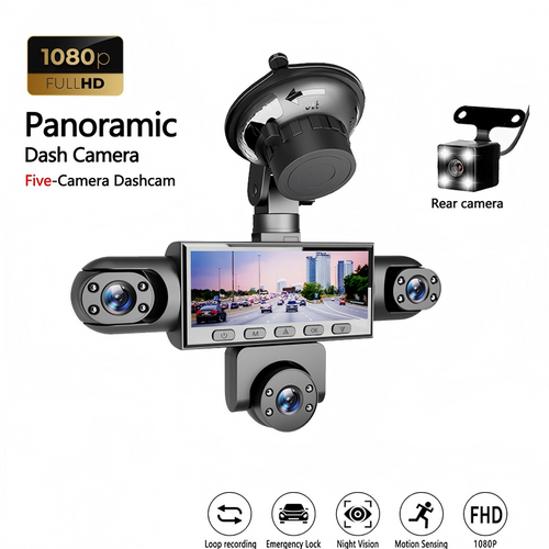 📹 50% OFF NOW! 🚗 HD 1080P Multi-Lens Dash Cam with Night Vision – 5-Camera Panoramic Coverage, G-Sensor, 24H Parking Surveillance & Loop Recording 🛡️